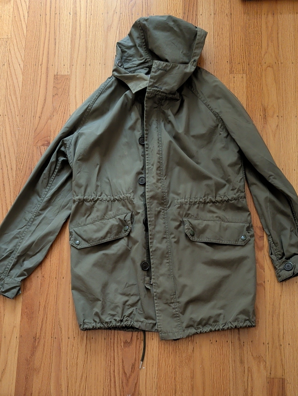 Sandro khaki green cotton parka / utility jacket / hooded coat, size M